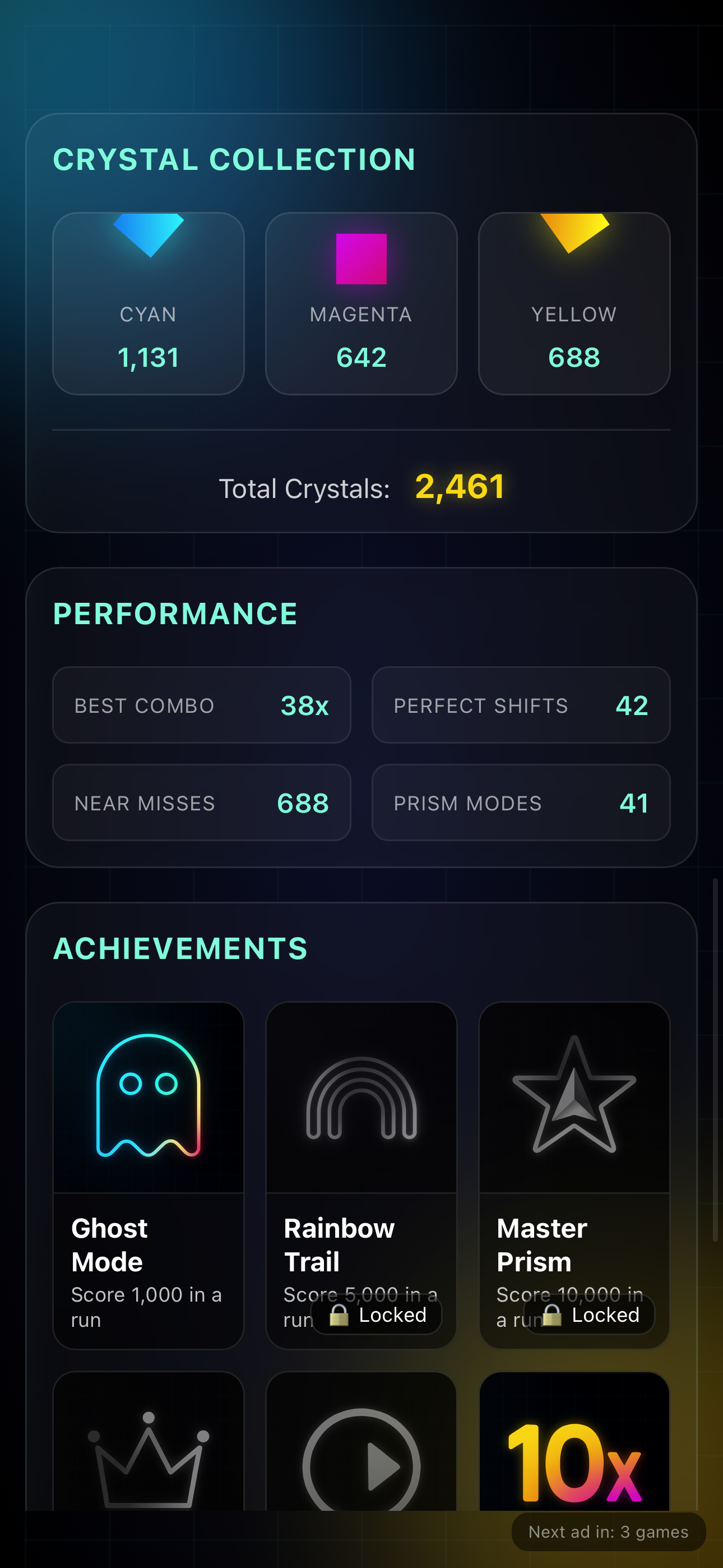 Achievements and stats screen